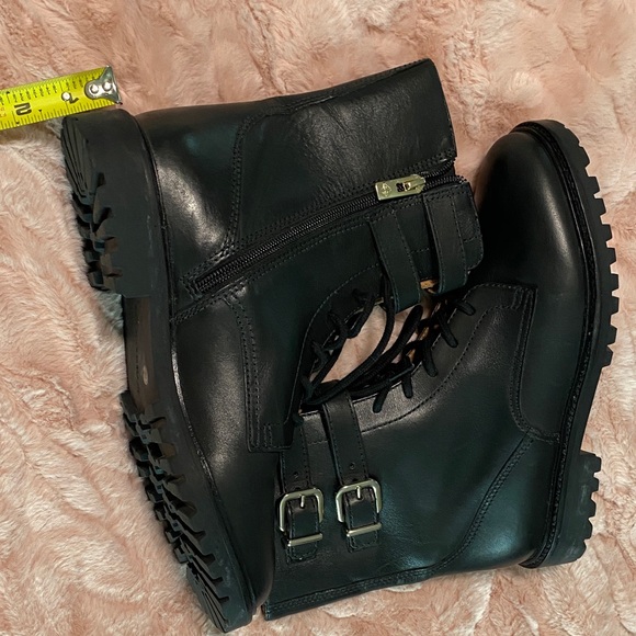 ANTONIO MELANI Black Lace-Up Buckle Combat Boots - Picture 10 of 10